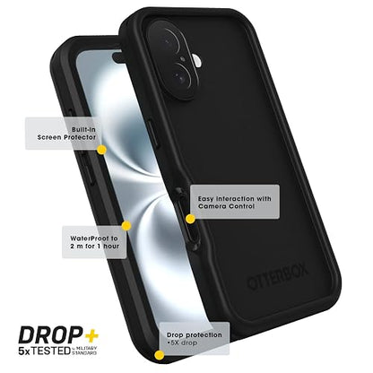 OtterBox - Funda Impermeable para iPhone 16 Serie FR, con MagSafe (diseñada por LifeProof), Color Negro, Impermeable, 60% plástico Reciclado, Elegante y Elegante