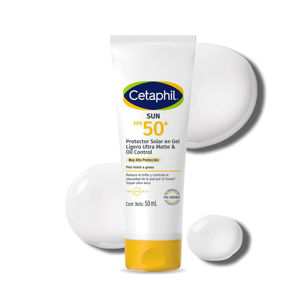 Cetaphil Sun FPS 50+ Gel Ligero Ultra Matte Control Brillo Piel Grasa 50 ml | Reduce brillo por 12 h, efecto mate y toque seco; maximiza protección UVA/UVB con Solar Care y Face Technology en uso diario.