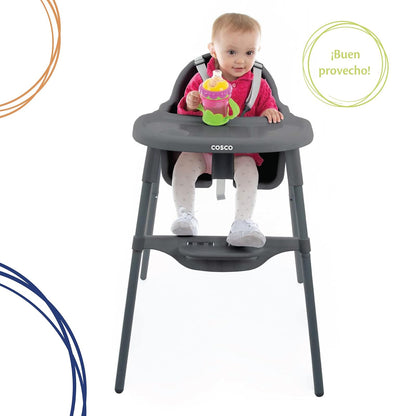 Cosco Silla Alta 2 en 1, Gris, con bandeja removible y arnés de 5 puntos. Uso desde 6 meses hasta 15 kg