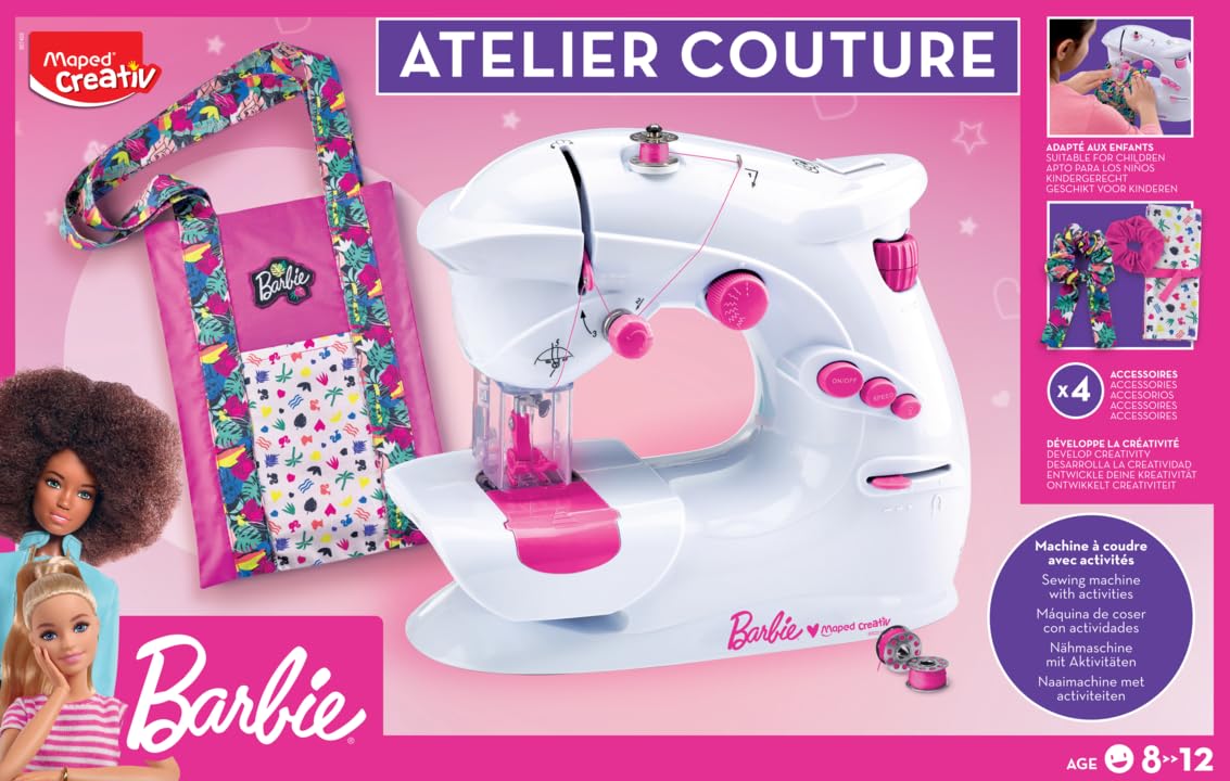 Maped - Manualidades Infantiles - Taller de Costura de Barbie - Colección Creativ - Para Realizar 4 Proyectos de Moda - Incluye Máquina de Coser y Materiales Necesarios