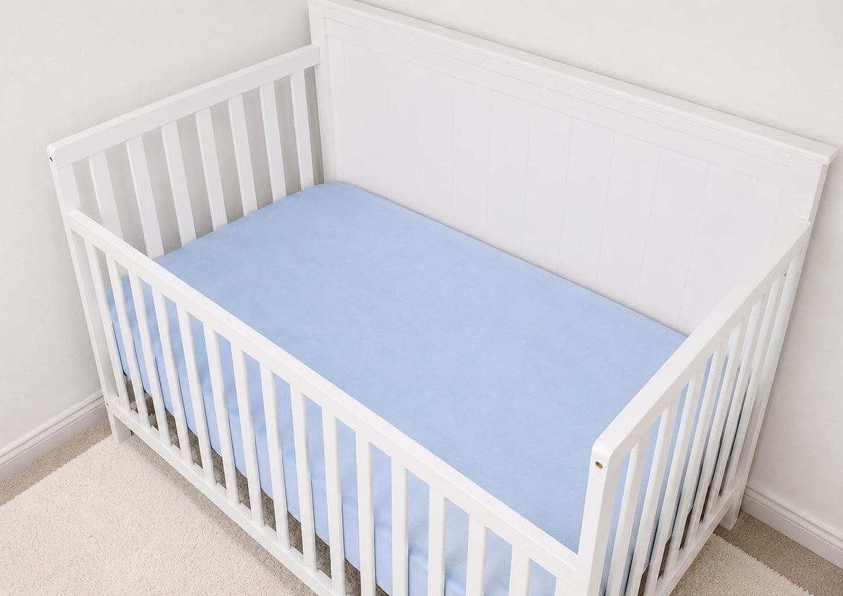 American Baby Company Heavenly Soft - Sábana bajera ajustable de chenilla de 28 x 52 pulgadas, sábana cálida y acogedora de chenilla neutra, azul, para niños y niñas, se adapta a colchones de cuna y