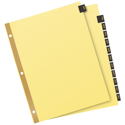Avery Jan-Dec Divisores para carpetas de 3 anillos, juegos de 12 pestañas, pestañas de piel negro preimpresas, 3 juegos de divisores de carpeta (26180)