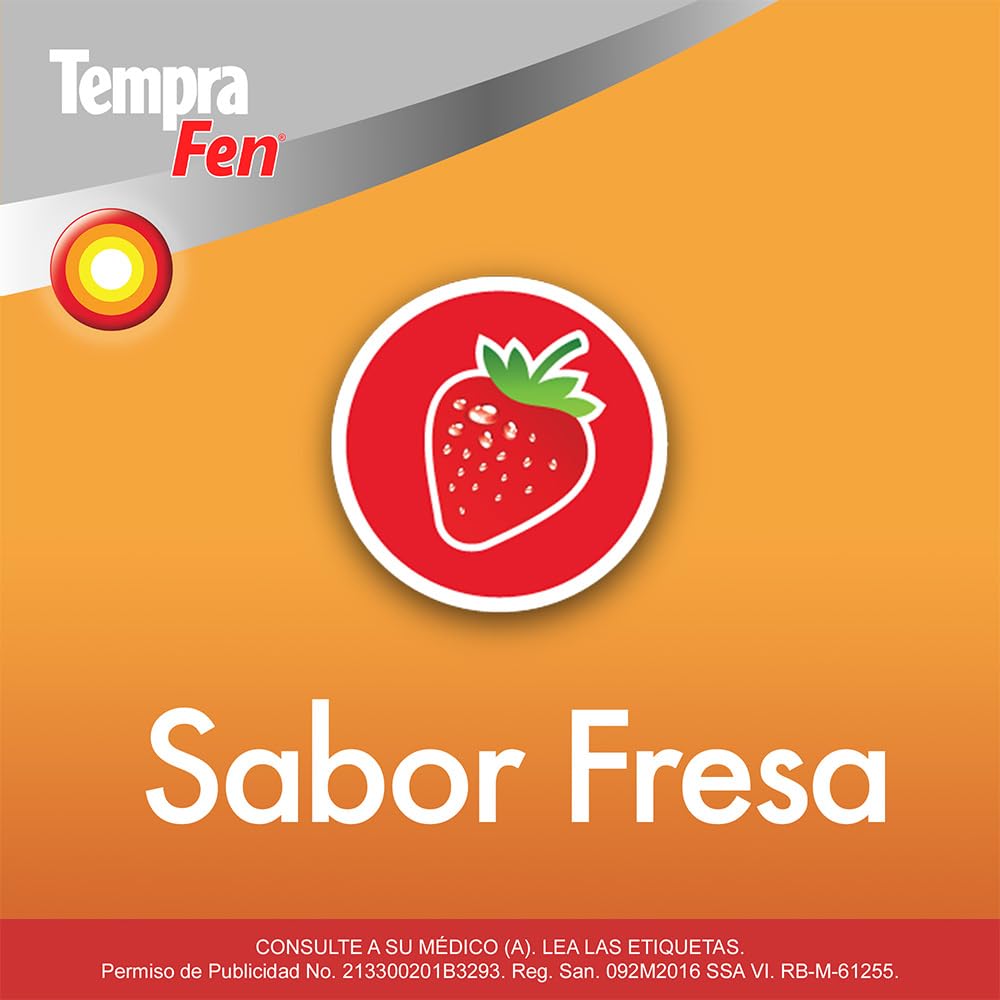 Tempra Fen Suspensión Infantil Fiebre, Dolor e Inflamación Sabor Fresa Ibuprofeno frasco con 100 ml