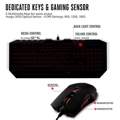 Cooler Master Devastator 3 - Combo de teclado y mouse para juegos, retroiluminación LED de 7 modos de color, teclas multimedia, configuración de 4 DPI