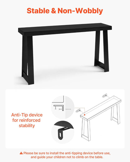 VEVOR Mesa Consola Moderna, Mesa Auxiliar Rectangular para Colocar Detrás del Sofá, 140 x 30,5 x 81 cm, Fabricada en Panel Multicapa, para Recibidor, Dormitorio, Sala de Estar, Negro, Carga 50 kg