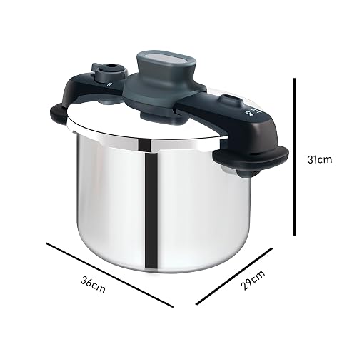 T-fal Olla de presión compact Easy de acero inoxidable con capacidad de 8 litros,con cinco sistemas de seguridad para cocinar tranquilamente, es compacta, segura y de máxima resistencia, P3534447