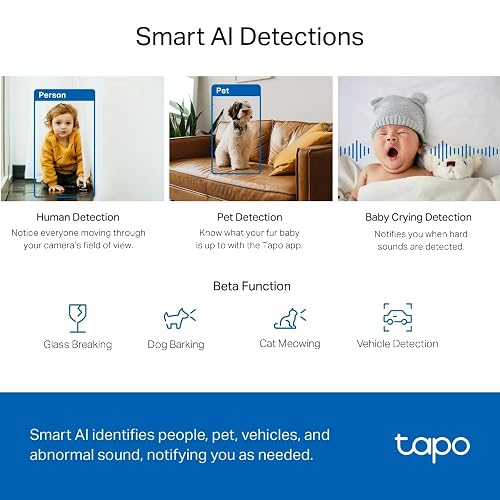 Tapo TP-Link TC72, Cámara de Seguridad Interior, 4MP, Detección de Personas/Mascotas/vehículos/llanto de bebés, Funciona con Alexa