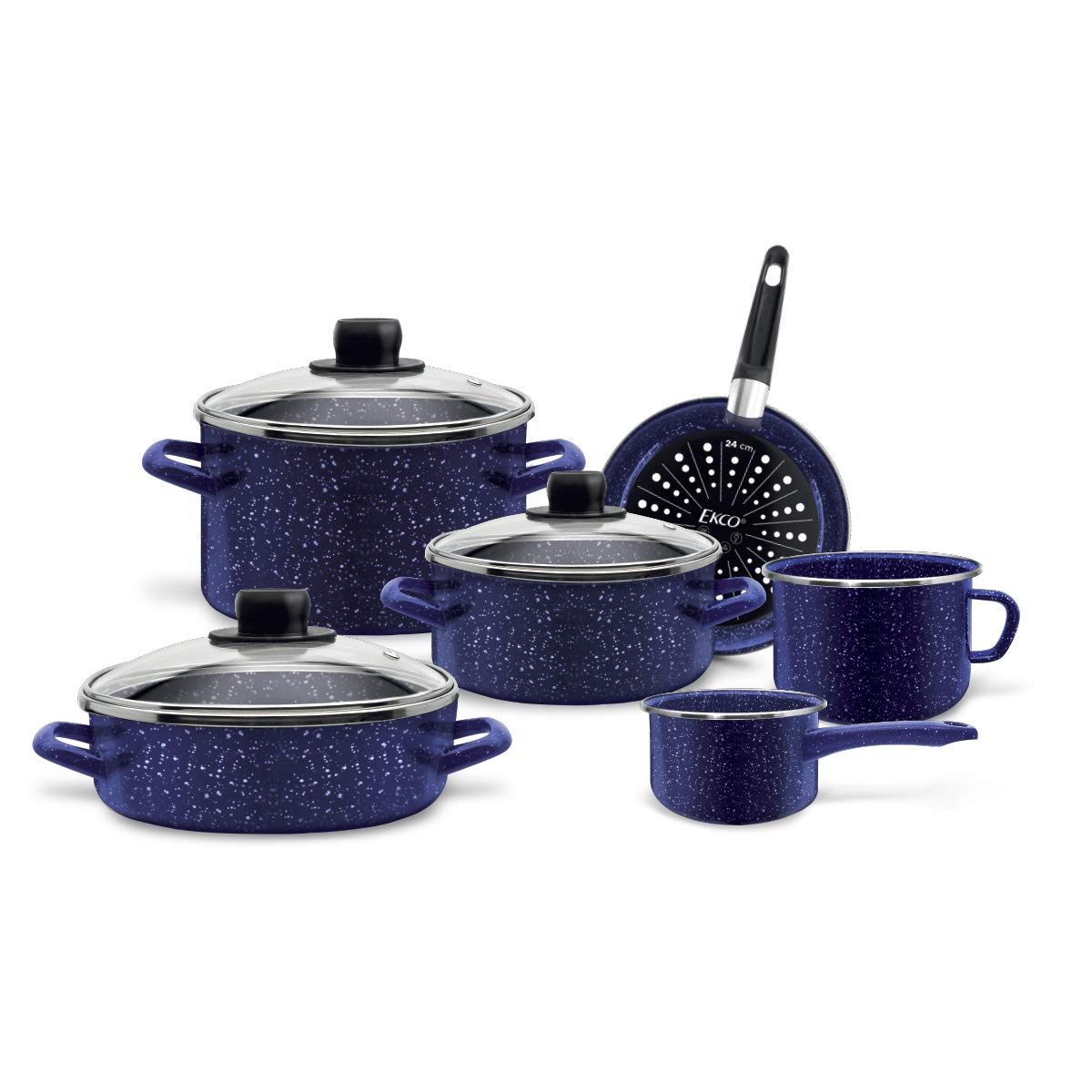 Ekco Batería de Cocina 9 Piezas Acero Esmaltado para Inducción - Unitalla - Azul Marino