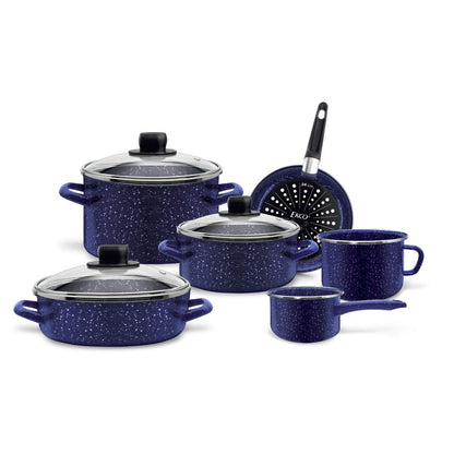 Ekco Batería de Cocina 9 Piezas Acero Esmaltado para Inducción - Unitalla - Azul Marino