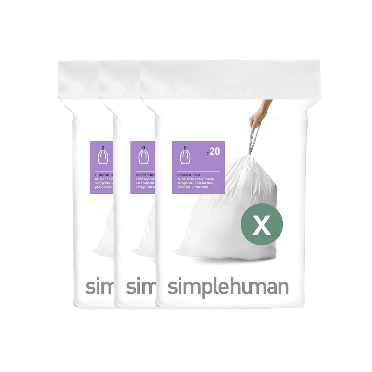 simplehuman Bolsas de Basura a la Medida Paquete de 60 - 60 bolsas - código X