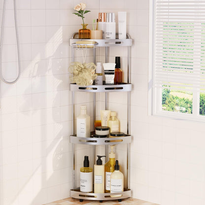 Binecer - Organizador de Ducha de Esquina de 4 Niveles con Soporte para jabón, estantes de Ducha inoxidables para Almacenamiento de champú, Color Plateado