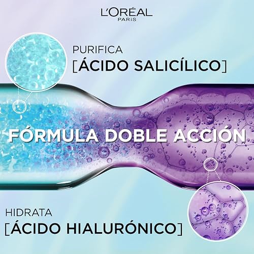L'Oréal Paris Shampoo micelar con Ácido Hialurónico y Ácido Salicilico Elvive Hialurónico Pure, 2 veces cabello más limpio, para raíz grasa y puntas deshidratadas, 300ml