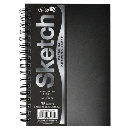 UCreate Cuaderno de bocetos con cubierta de polietileno, peso pesado, 6 x 9 pulgadas, negro, 75 hojas