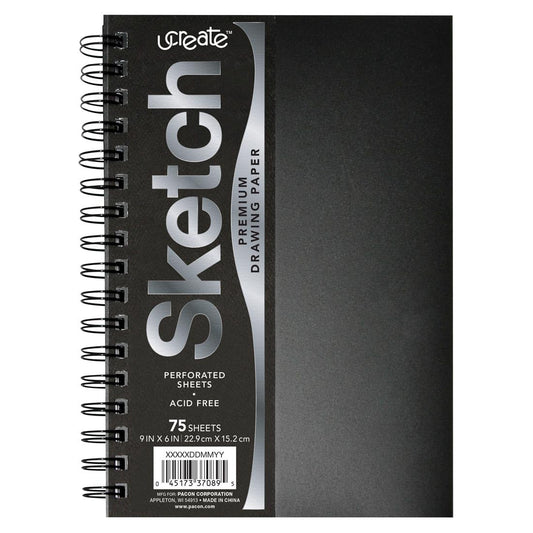 UCreate Cuaderno de bocetos con cubierta de polietileno, peso pesado, 6 x 9 pulgadas, negro, 75 hojas