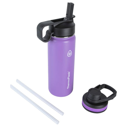 ThermoFlask Botella de Agua Doble Aislada con Dos Tapas 40 oz - Morado (Plum) - 0.5 Litros