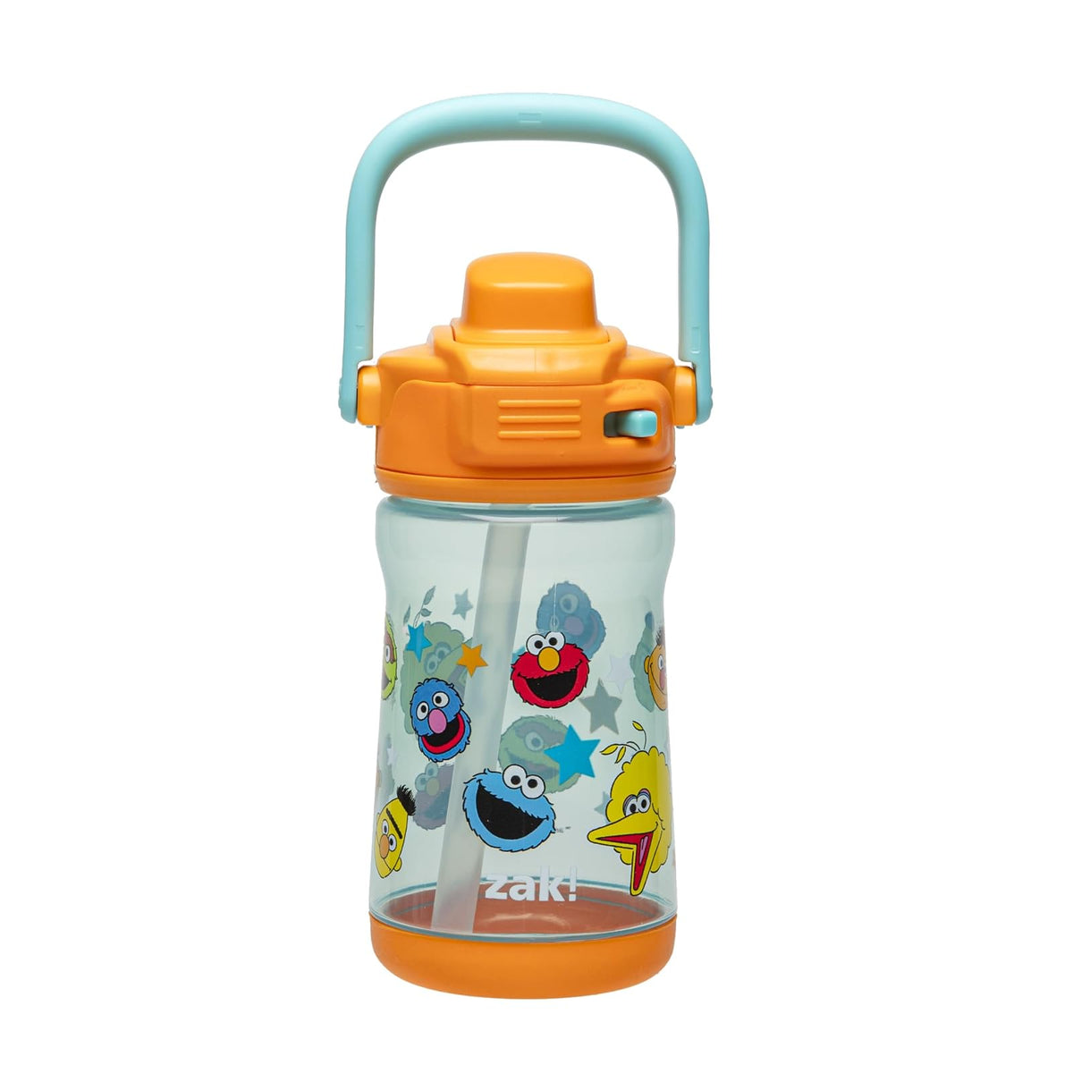 Zak Designs - Botella de agua para niños, con diseño de princesa de Disney, de plástico de 12 onzas, duradera y a prueba de fugas con boquilla de bloqueo de líquido, asa de transporte, base protectora - Barrio Sésamo (Elmo & Friends)