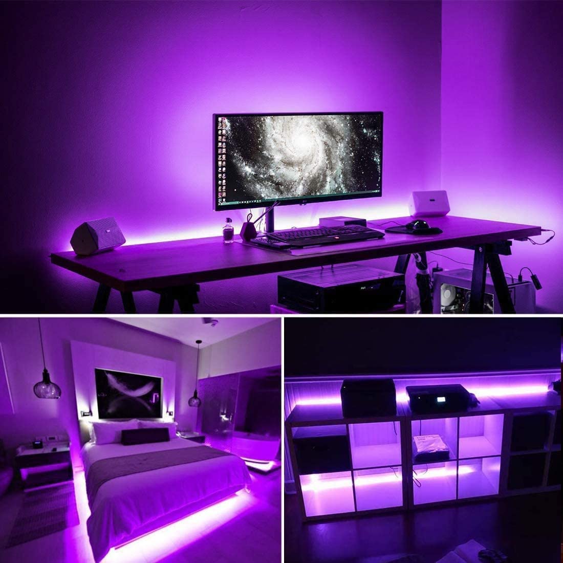 DOSYU Tira Neón Flex LED, 12V 16.4ft/5m Impermeable Flexible Cortable DIY 2835 Luces Led IP65 Decorativa para TV, Cuarto, Halloween, Fiesta de Navidad, con Adaptador(Violeta)