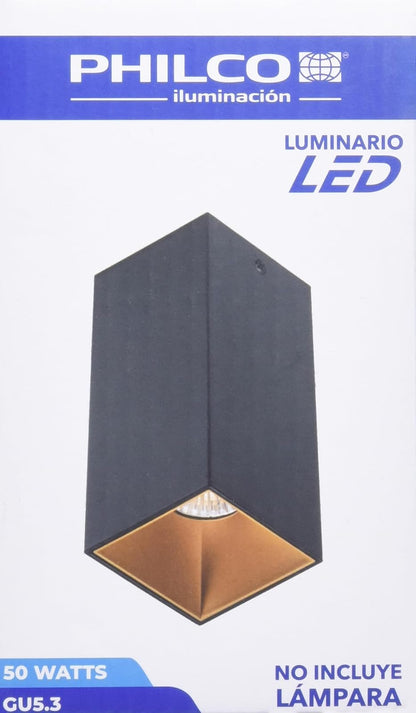 Philco Luminario decorativo Dionysos. Terminado en color negro mate y oro antiguo, base GU10, fácil instalación, uso en interiores, difusor resistente