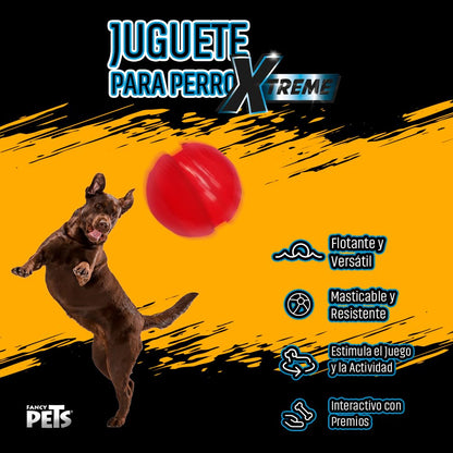 Fancy Pets Juguete Bola Mediana Xtreme para Perros, 8 cm, Goma Resistente Flotante con Orificios para Premios