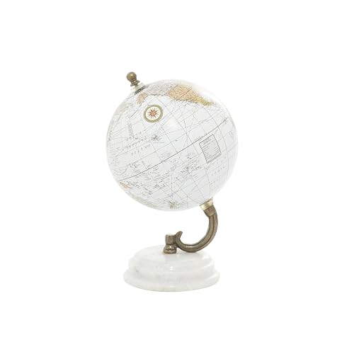 Deco 79 Globo de Mármol Blanco | Mapa físico político, 5"x5"x8", moderno