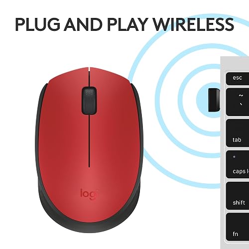 Logitech M170 Mouse Inalámbrico, con tecnología 2,4 GHz, batería de hasta 12 Meses con Modo Ahorro, Receptor USB, Cursor y Desplazamiento Preciso, Compatible con Windows, Mac y Chrome - Rojo