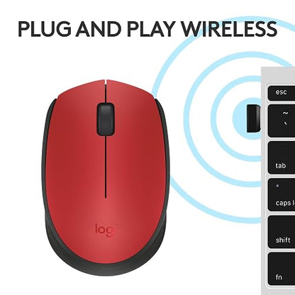Logitech M170 Mouse Inalámbrico, con tecnología 2,4 GHz, batería de hasta 12 Meses con Modo Ahorro, Receptor USB, Cursor y Desplazamiento Preciso, Compatible con Windows, Mac y Chrome - Rojo
