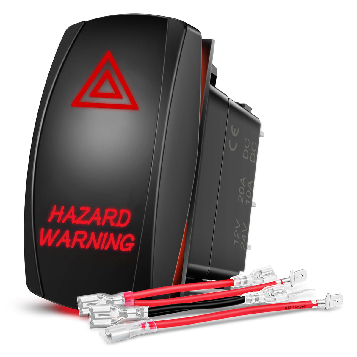 Nilight - Interruptor de advertencia de peligro de 5 pines, interruptor SPST de encendido y apagado láser de 20 A/12 V, 10 A/24 V, luz LED roja de emergencia con cables de puente para