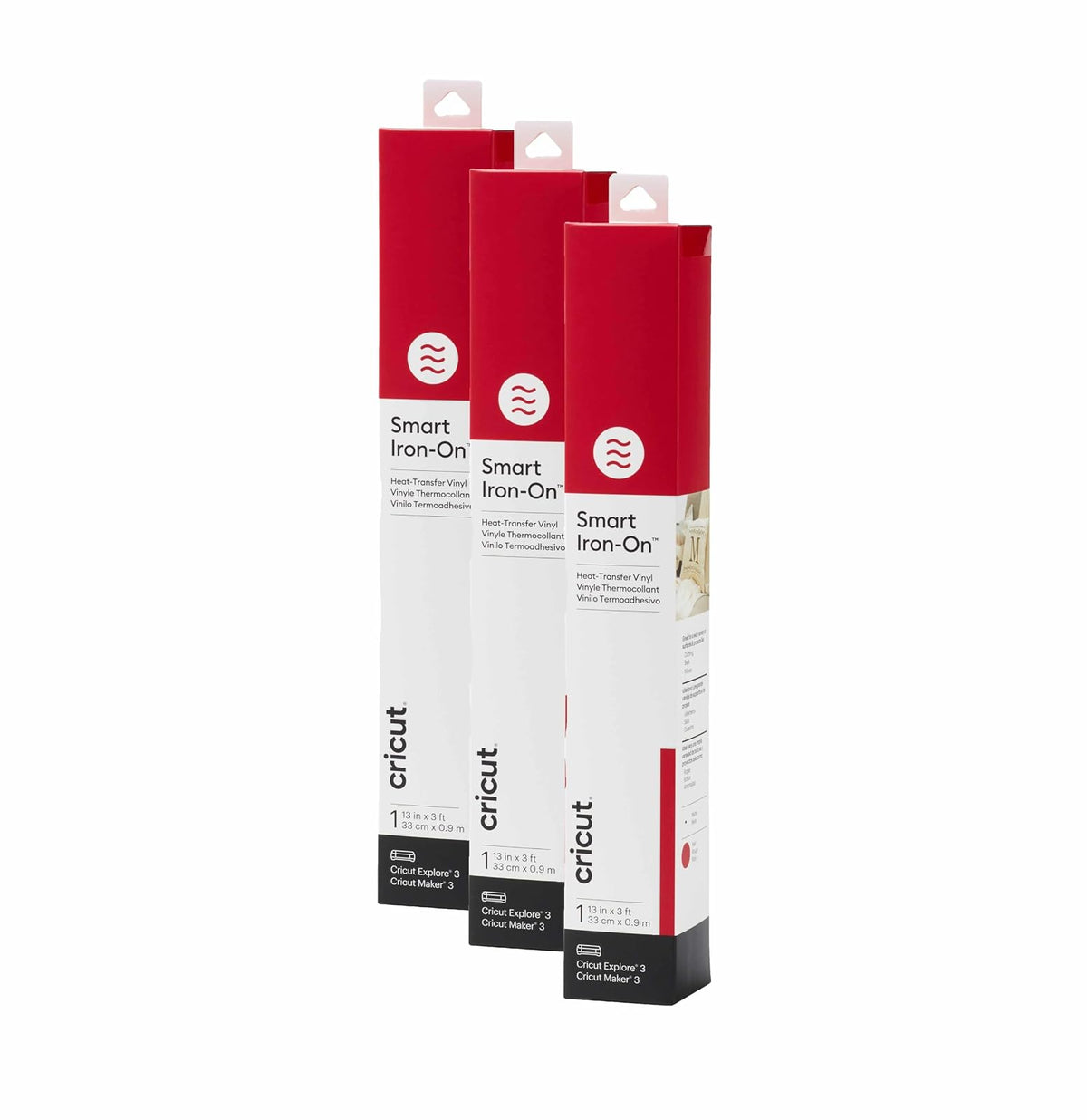 Cricut Smart Iron On Vinilo Termoadhesivo Blanco, Paquete de 3 Rollos - Rojo