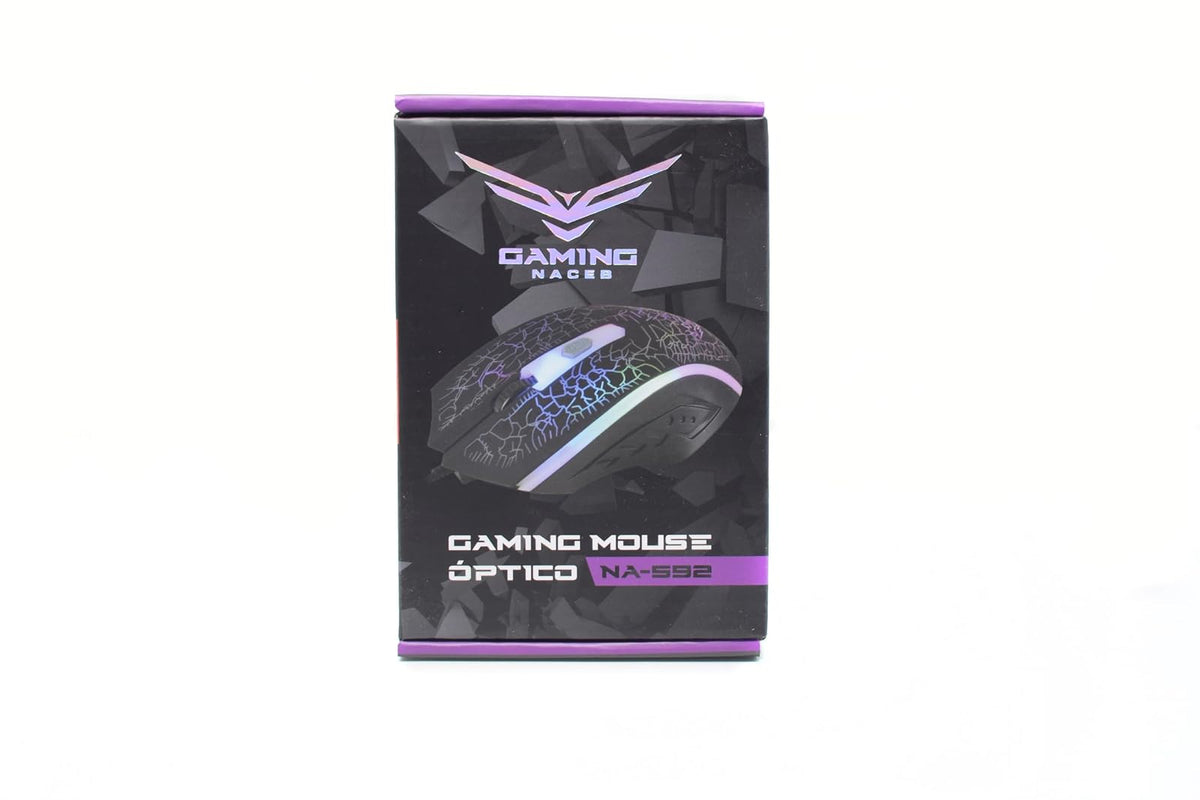 NACEB TECHNOLOGY - Mouse Óptico Gamer NA-592NE USB con 1200 DPI Ajustable - Diseño Ergonómico Ambidiestro, 4 Botones y Cable 1.5 m - Color Negro