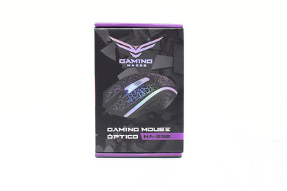 NACEB TECHNOLOGY - Mouse Óptico Gamer NA-592NE USB con 1200 DPI Ajustable - Diseño Ergonómico Ambidiestro, 4 Botones y Cable 1.5 m - Color Negro