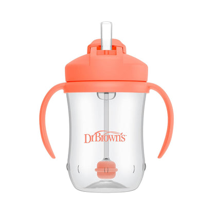 Dr. Brown's Vaso de Entrenamiento con Popote con Peso, 270 ml - Coral - 9 Ounces