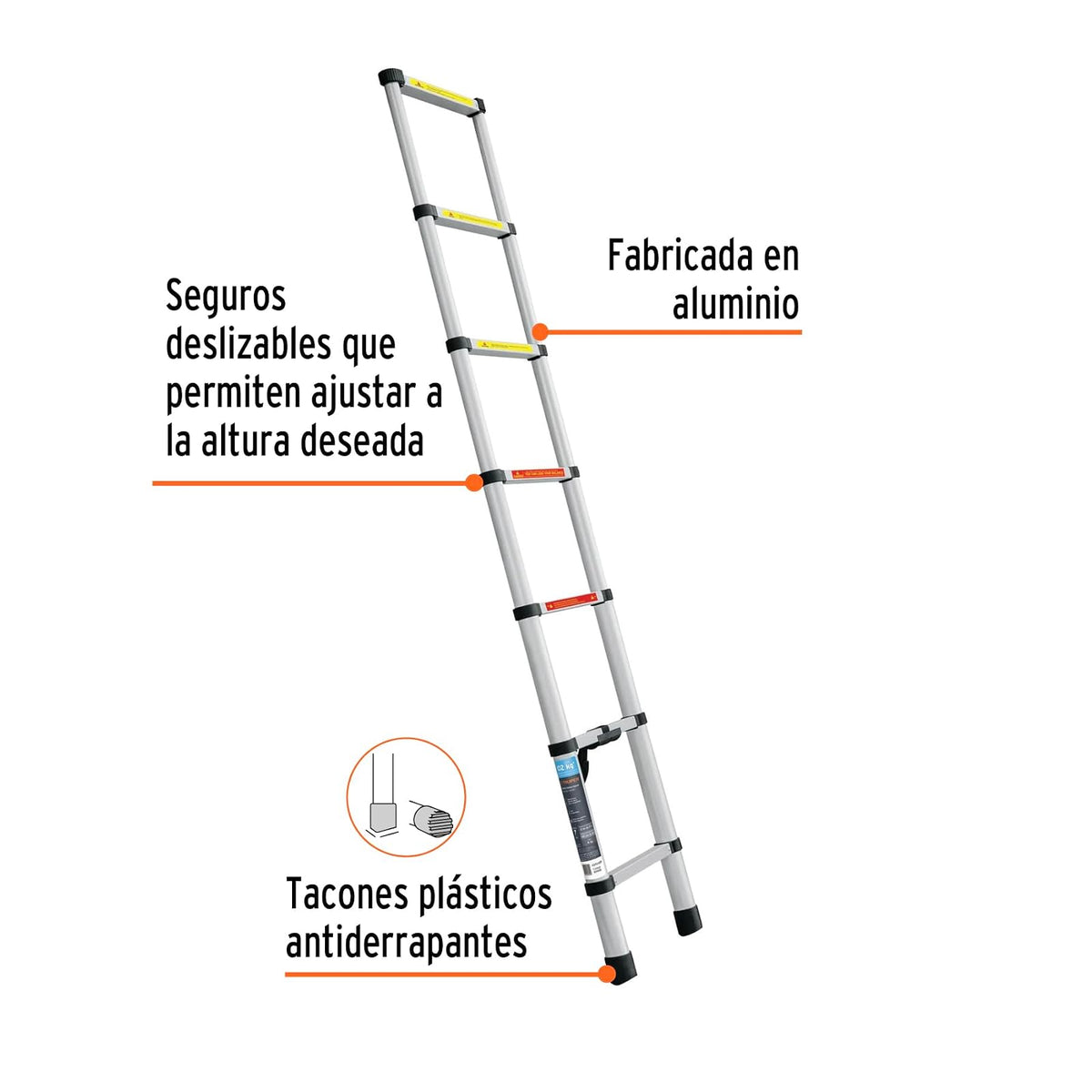 Truper ESTE-213 Escalera telescópica,13 peldaños, Tipo II, Capacidad 102kg