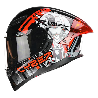 KOV Casco Stark Cyber Punk Rojo Abatible para Moto Deportivo Certificado Dot