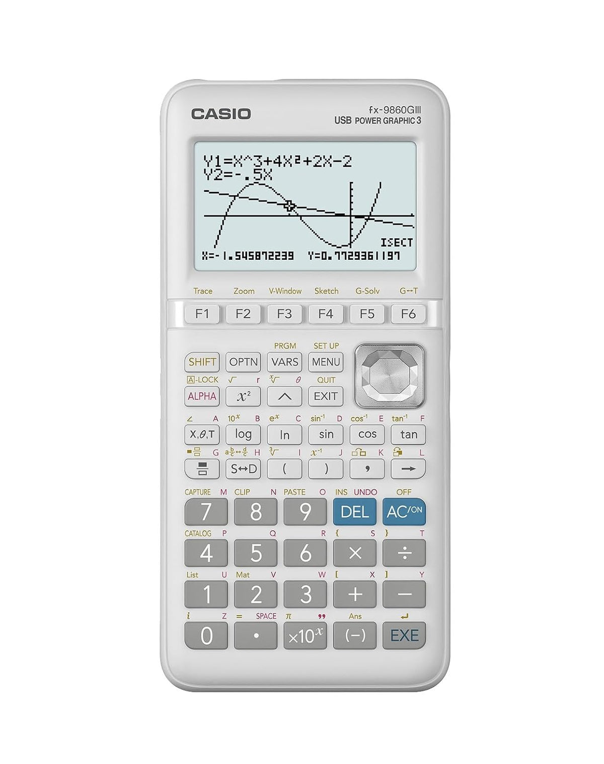 Casio Calculadora Graficadora fx‑9860GIII, Color Blanca, +2900 Funciones, Solar y Batería, Nivel Universidad
