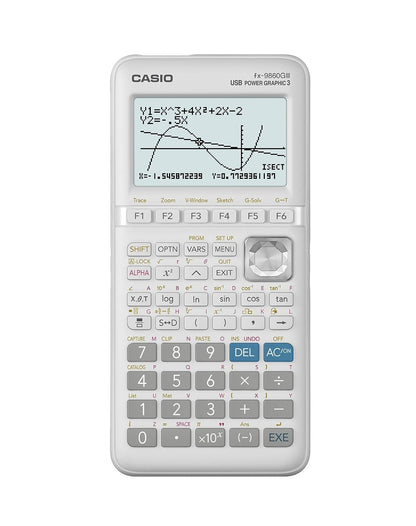 Casio Calculadora Graficadora fx‑9860GIII, Color Blanca, +2900 Funciones, Solar y Batería, Nivel Universidad