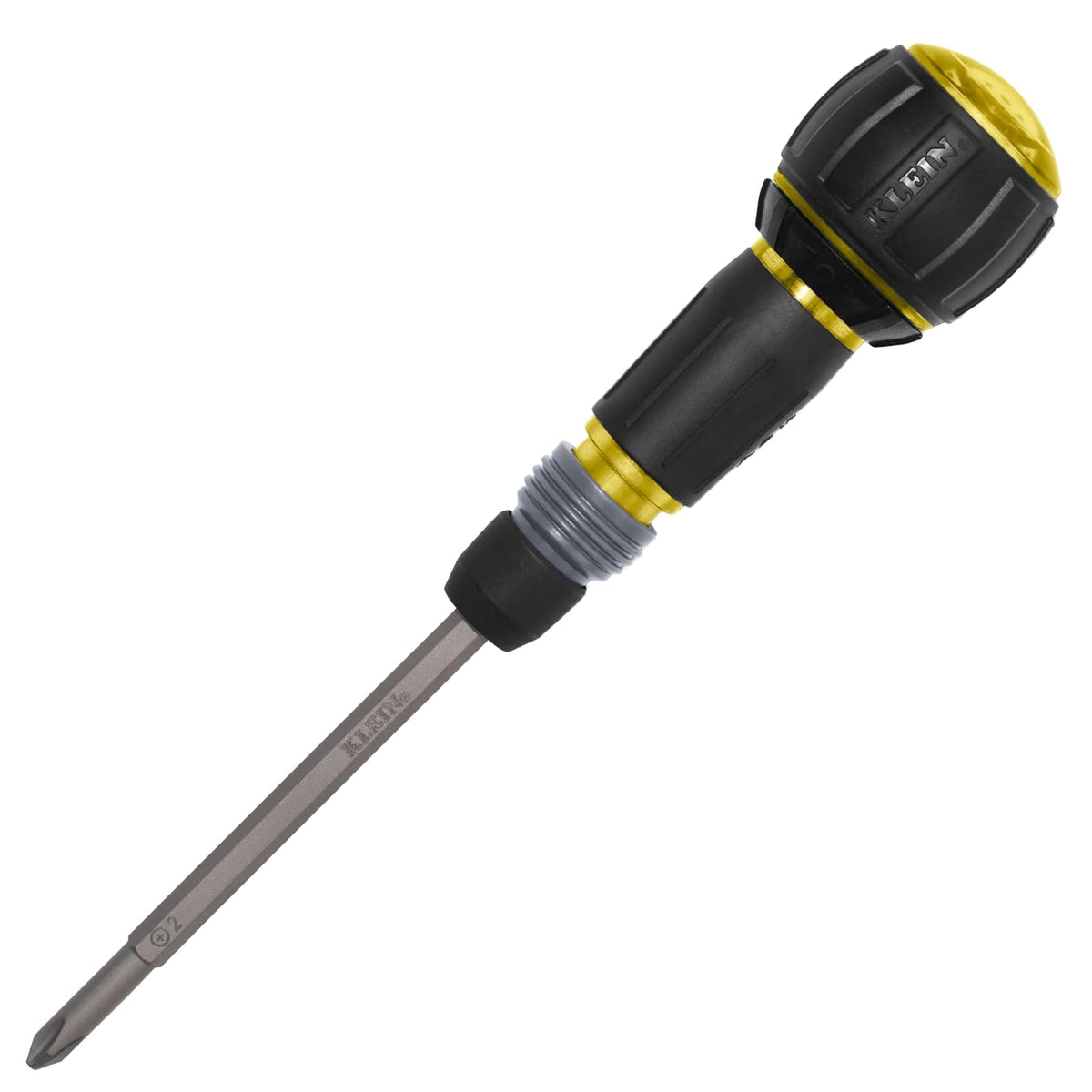 Klein Tools 32960ARCHT - Desarmador de trinquete Fastbit Tru-Grip, mango de estilo bola con collar de liberación rápida, punta Phillips #2 y punta ranurada de doble punta de 6 mm, compatible con punta - carraca