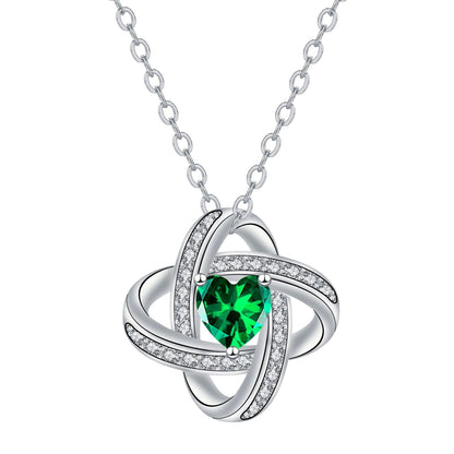 XYPHIELLE Collar de Trébol de la Suerte para Mujer, Dije de Esmeralda y Circonitas, Bañado en Plata 925, Regalo para Novia o Esposa (San Valentín, Cumpleaños, Aniversario)