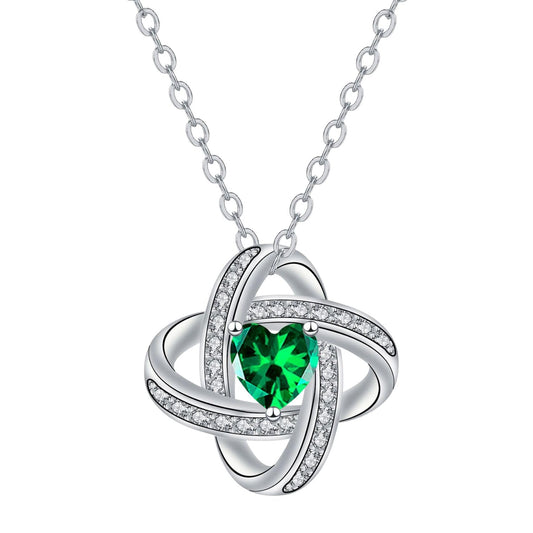 XYPHIELLE Collar de Trébol de la Suerte para Mujer, Dije de Esmeralda y Circonitas, Bañado en Plata 925, Regalo para Novia o Esposa (San Valentín, Cumpleaños, Aniversario)