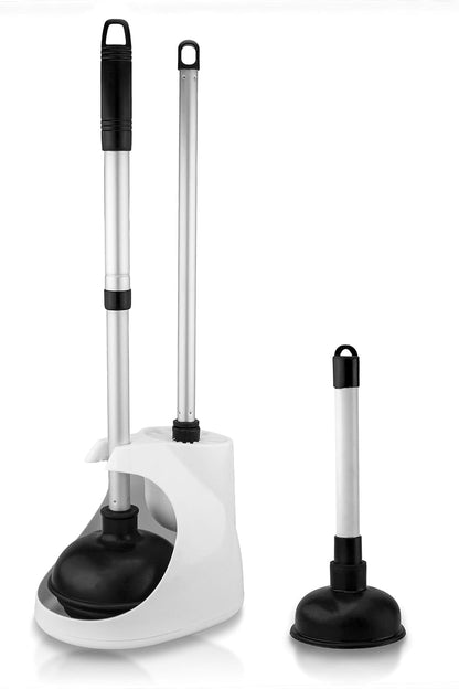 NEIKO 60168A - Juego de émbolos de Inodoro, 4 Piezas, Mini Fregadero y émbolo de Drenaje, Cepillo para Polvo y Carrito de Inodoro, diseño Patentado de Todo ángulo, Mango telescópico de Aluminio,