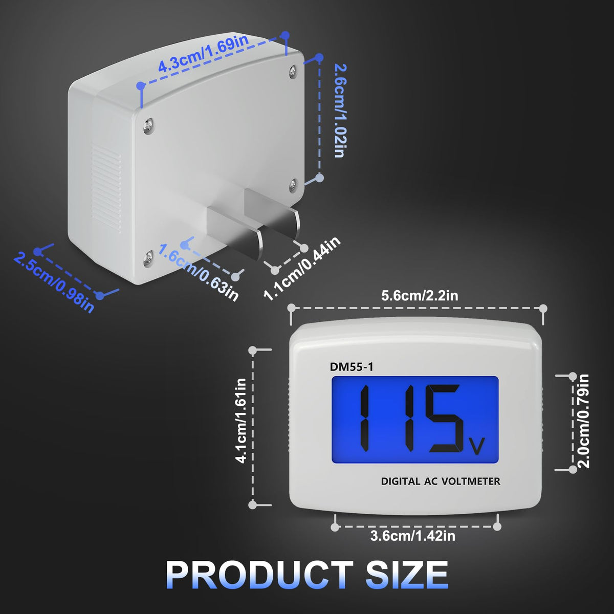 DROK 90538 Flat Plug AC 80-300V Voltage Panel Power Line Volt Test Monitor Gauge Meter AC 110V 220V Digital LCD Voltmeter