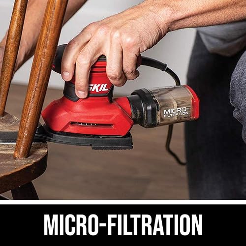 SKIL SR232301 - Lijadora de detalles multifunción con microfiltro, 3 accesorios adicionales y 12 hojas de lijado