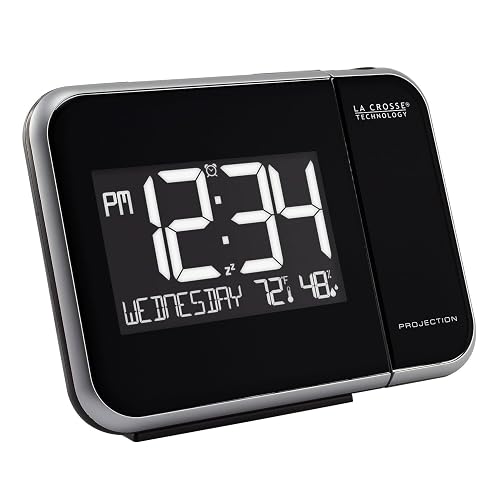 La Crosse Technology 616-1412 Reloj Despertador de proyección con Temperatura Interior, 5.9 Pulgadas de Largo x 2.3 Pulgadas de Ancho x 4.4 Pulgadas de Alto, Negro