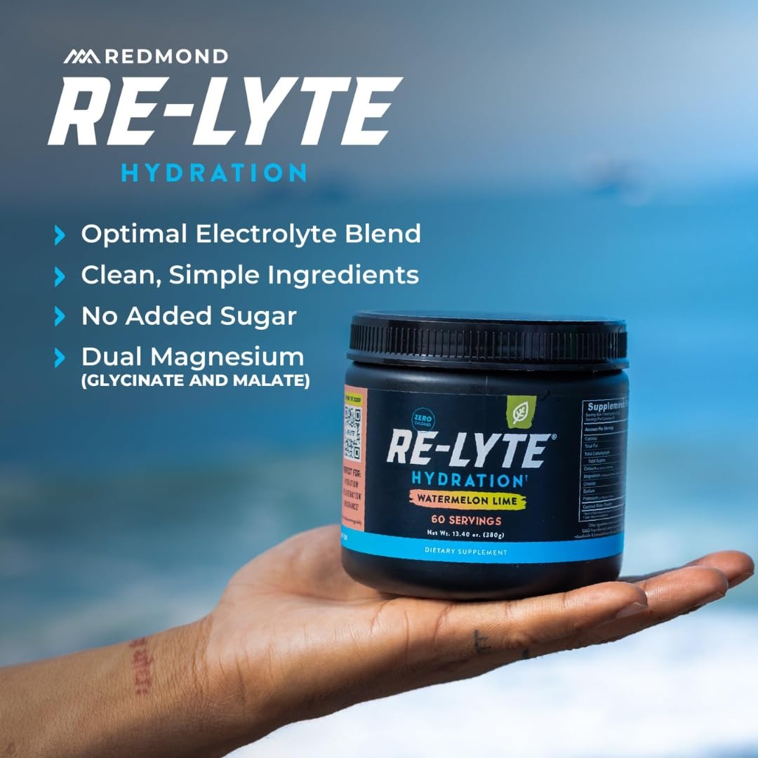 REDMOND RE-LYTE, Electrolitos Naturales con Real-Salt, Hidratación Clean sin Calorías ni Azúcares, 60 Porciones, Sabor Watermelon Lime