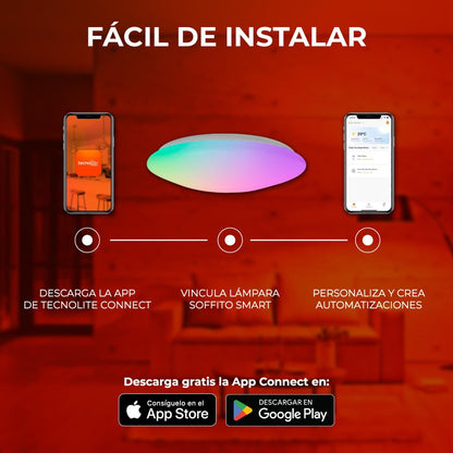 Tecnolite Connect - Lámpara Plafón LED Inteligente WiFi 30 W, Luz RGB + Blanca, Atenuable, Compatible con App móvil, Alexa, Google y Siri, Lámpara Interior de Techo