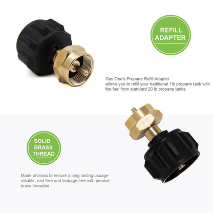 GasOne 50180 Adaptador de Recambio para Tanques de propano de 1 Libra y se Adapta a Tanques de 20 Libras, Negro