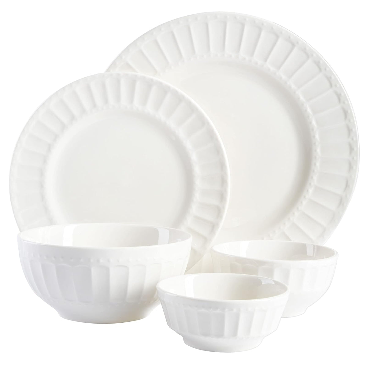 Gibson Home - Juego de vajilla de porcelana Zen Buffet, servicio para 8 (40 unidades), blanco (relieve)