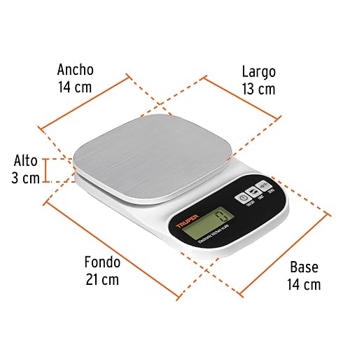 Truper BASE-5EA, Báscula digital para cocina plato de acero inoxidable 5kg