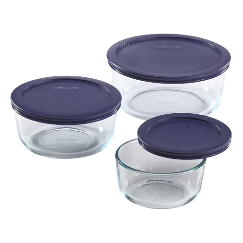 Pyrex 6010170 Juego de Refractarios Redondos para Almacenar con Tapa Negra Set de 6 Piezas, Multicolor, Large, Large