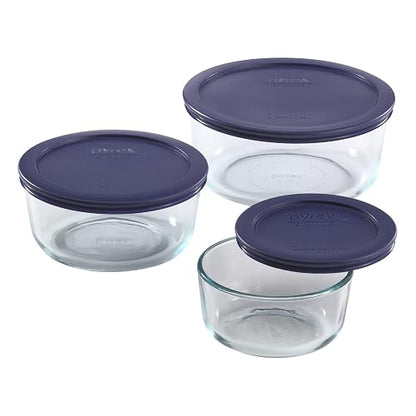 Pyrex 6010170 Juego de Refractarios Redondos para Almacenar con Tapa Negra Set de 6 Piezas, Multicolor, Large, Large