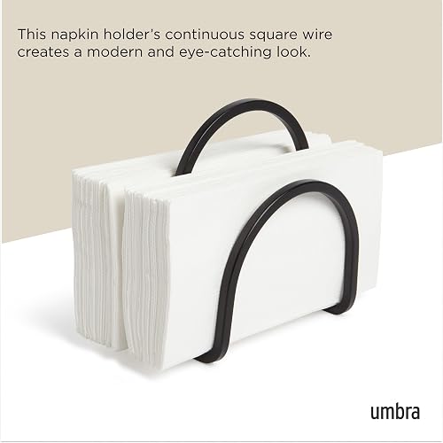 Umbra Squire Servilletero, Negro | Divisor integrado, funciona como asa, parece hierro fundido, fácil de transportar, se adapta a servilletas de cena